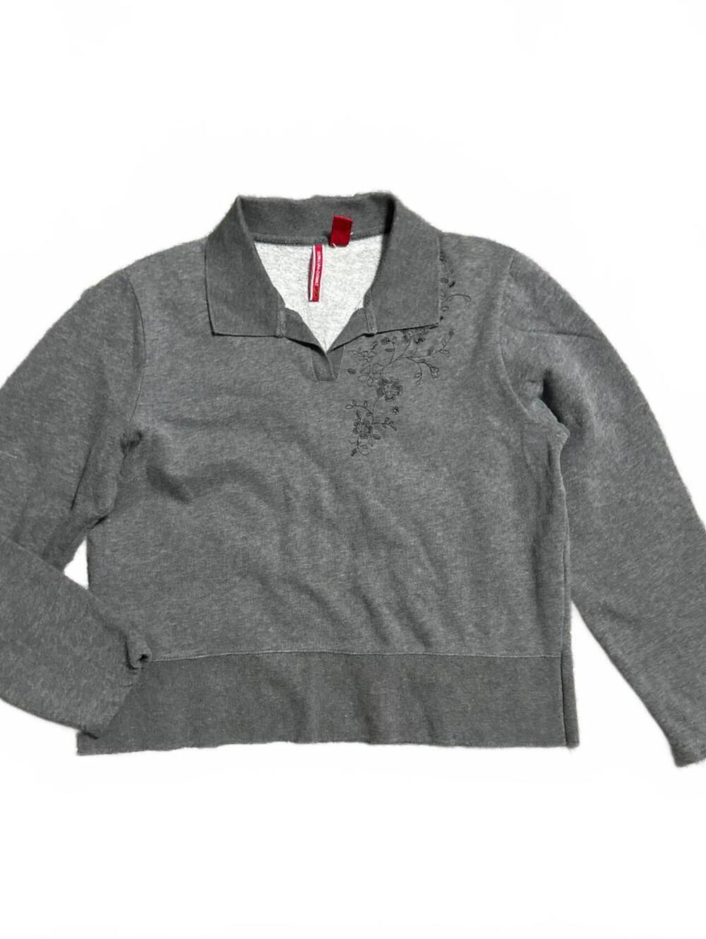 Gloria Vanderbilt Gray Embroidered Boho Grandma Core Sweater Size L